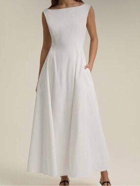 Favorite Daughter White Boatneck Maxi Dress with Pockets
